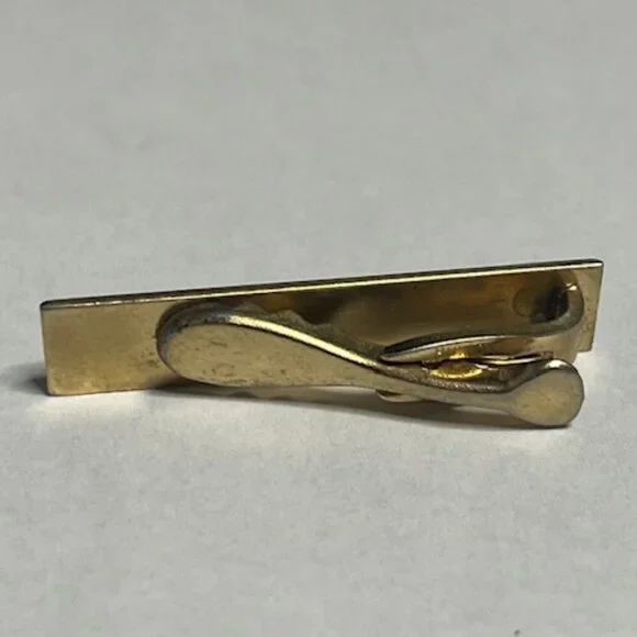 VTG Brick Block Texture Tie Clip Clasp Bar Gold Tone Casual or Formal 1.6" - Picture 5 of 9
